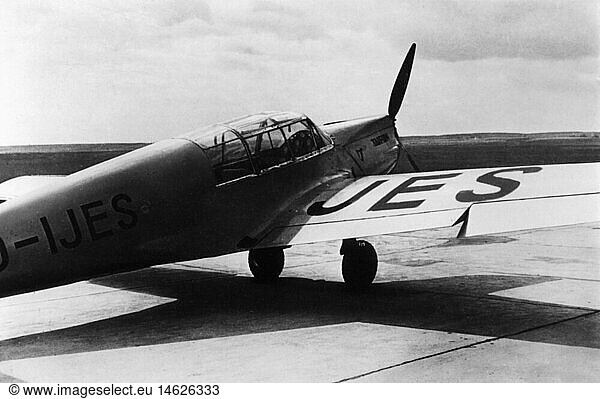 SG hist.  Verkehr  Luftfahrt  Sportflugzeug  Messerschmitt Bf 108 A 'Taifun'  von Werner Junck (1895 - 1986) beim Europarundflug 1934 geflogene Maschine  nach 1934