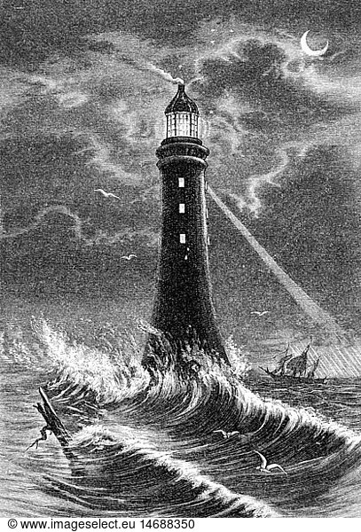 SG hist  Verkehr  Schiffahrt  Navigation  Leuchtturm von Eddystone  Devon  England  Xylografie 19. Jahrhundert