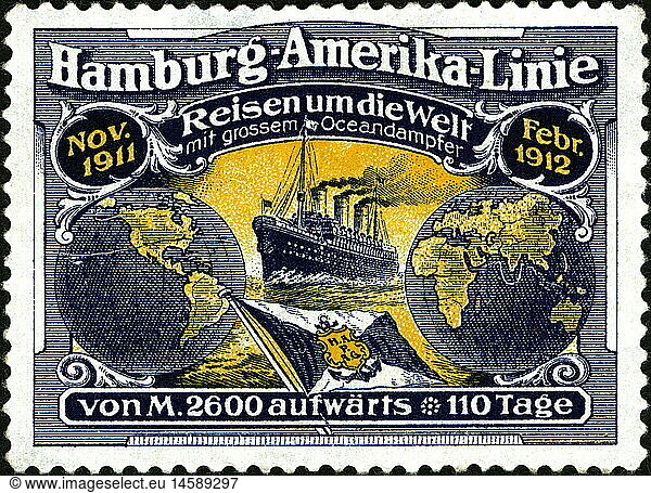 SG hist.  Verkehr  Schifffahrt  Reedereien  Hamburg Amerika Linie  Reklamemarke  Hamburg  1911