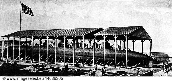 SG hist.  Verkehr  Schifffahrt  Schiffsbau  Werft  Bau des Panzerschiff 'USS Keokuk'  USA  1862