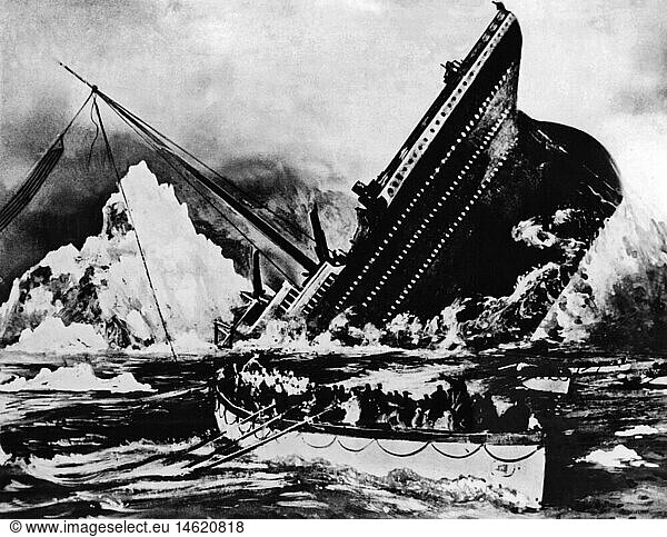 SG hist.  Verkehr  Schifffahrt  Titanic  kÃ¼nstlerische Darstellung des Sinkens der Titanic am 15.4.1912