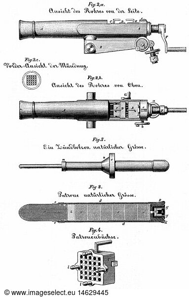 SG hist.  Waffen  Schusswaffen  Maschinengewehre  Mitrailleuse  System Reffye  13 mm  entwickelt 1865