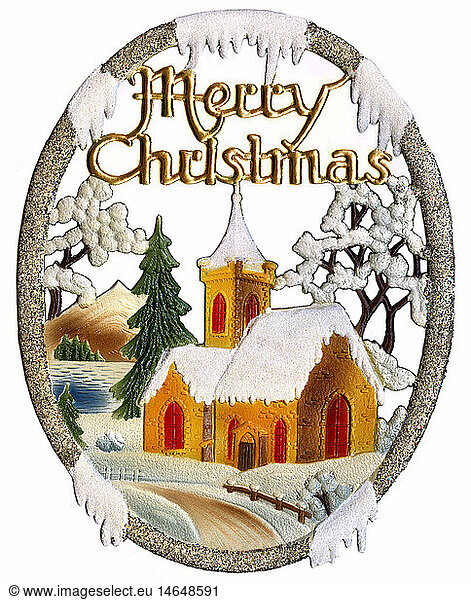 SG hist.  Weihnachten  'Merry Christmas'  Dekoration aus Pappmachee  Grossbritannien  um 1959