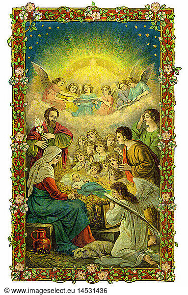 SG hist.  Weihnachten  religiÃ¶se Darstellungen  Christi Geburt  Heilige Familie  Maria  Josef  Jesus  Lithographie  Deutschland  um 1898