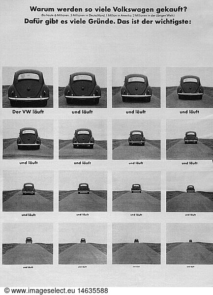 SG hist.  Werbung  Automobile  Volkswagen  VW KÃ¤fer  'der VW lÃ¤uft und lÃ¤uft und lÃ¤uft. . . '  Anzeige  Deutschland  um 1965 SG hist., Werbung, Automobile, Volkswagen, VW KÃ¤fer, 'der VW lÃ¤uft und lÃ¤uft und lÃ¤uft. . . ', Anzeige, Deutschland, um 1965,