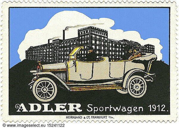 SG hist.  Werbung fÃ¼r den Adler Sportwagen  Reklamemarke  Deutschland  1912