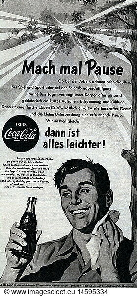SG hist.  Werbung  GetrÃ¤nke  Coca Cola  Anzeige in Zeitschrift  1955