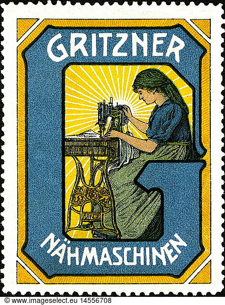 SG hist.  Werbung  HaushaltsgerÃ¤te / Haushaltswaren  Gritzner NÃ¤hmaschinen  Reklamemarke  um 1913