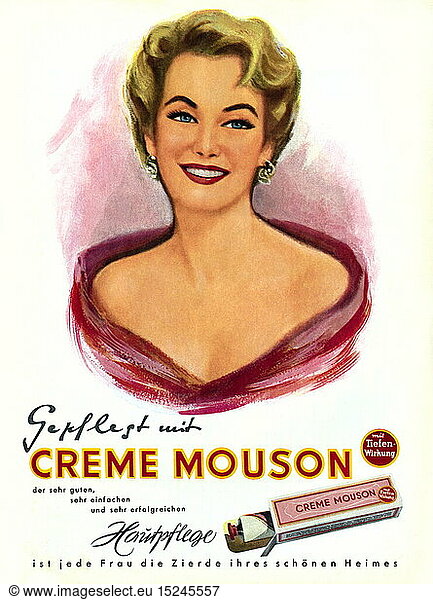 SG hist.  Werbung  Kosmetik  Mouson Creme  Zeitschriftenanzeige  Deutschland  1954