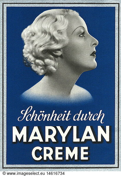 SG hist.  Werbung  Kosmetik  'SchÃ¶nheit durch Marylan Creme'  Hersteller: Marylan-Vertrieb in Berlin  Deutschland  um 1929