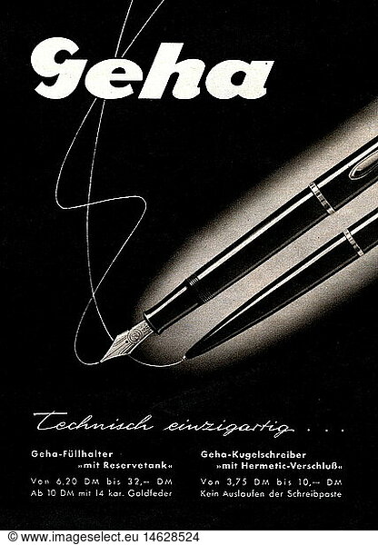 SG hist.  Werbung  Schreibwaren  Geha FÃ¼ller  Anzeige in Zeitschrift  1955