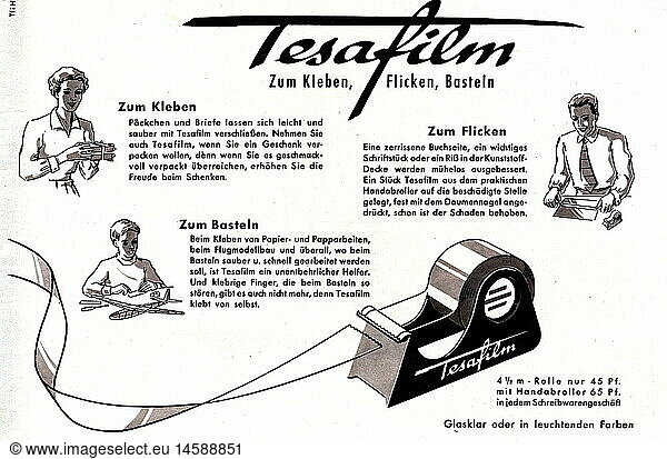 SG hist.  Werbung  Schreibwaren  Tesa  Tesafilm  Anzeige in Zeitschrift  1955