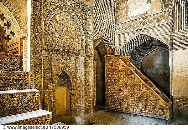 Shabestan and Uljayto Mihrab at the West-Iwan  Friday Mosque  Masjid-e Jomeh  Isfahan  Isfahan  Iran  Asia