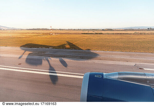 Shadow of landing airplane