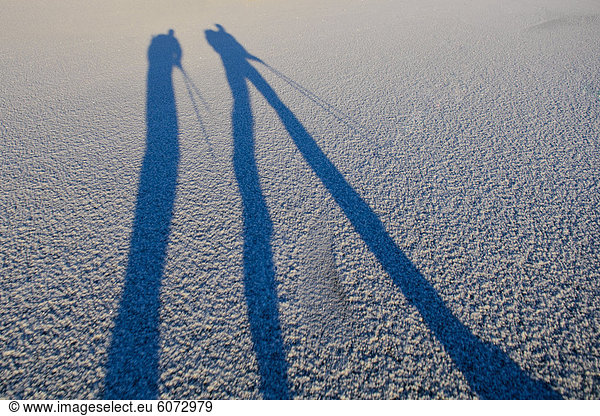 Shadow of two people on ice