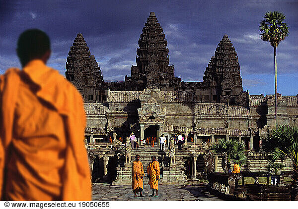 Shadow on Angkor Wat  monks
