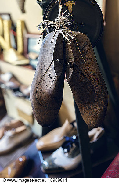 Shoe lasts in cobbler's workshop