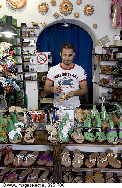 Shoemaker  handmade sandals  Scarfi Creazioni  Panarea island  Aeolian Islands  Sicily  Italy  Europe