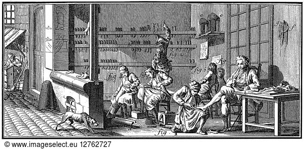 SHOEMAKERS  MID-18TH CENT. Line engraving  French.