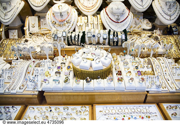 Shop window showing various items of jewellery