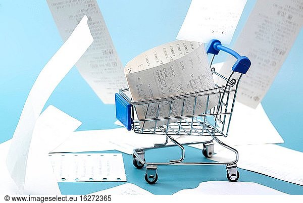 Shopping cart and a lot of bills