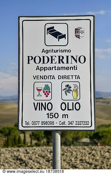Sign Agriturismo near San Quirico d'Orcia  Val d'Orcia  Orcia Valley  Tuscany  Italy  Europe