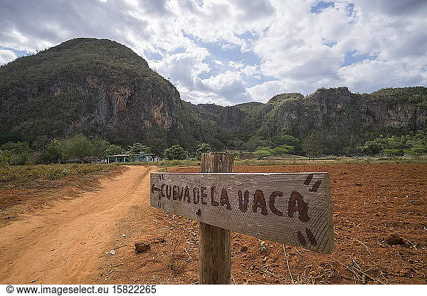 Sign at dirt road  Valle de Vinales  Pinar del Rio  Cuba