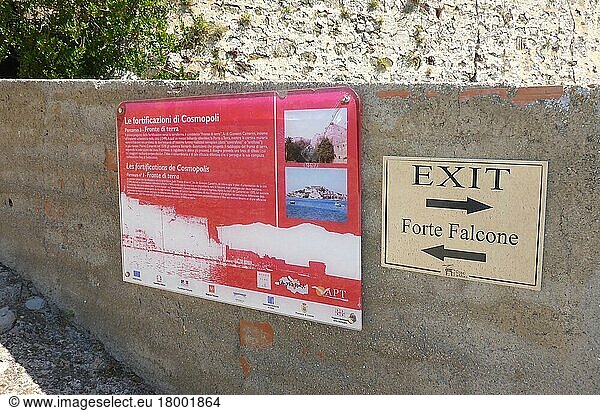 Sign  Info board  Forte Falcone  Citadel  Fort  Portoferraio Fortress  Elba  Tuscany  Italy  Europe