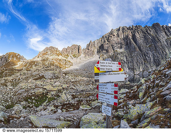 Sign post at Cima d'Asta  Fiemme Alps  Trentino  Italy