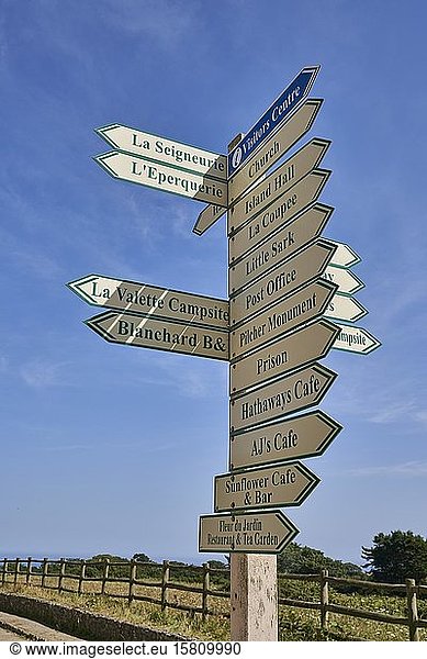 Signposts on the island of Sark  Channel Island  Guernsey  English Channel  United Kingdom  Europe