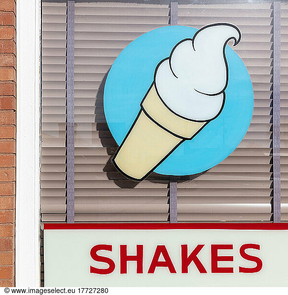 Signs for SHAKES  retro style sign on a cafe window.