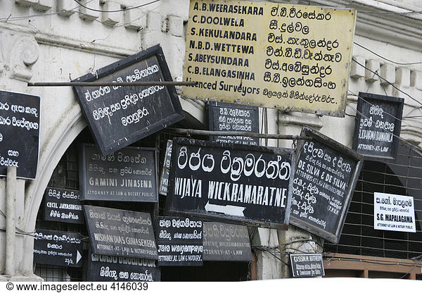 Signs of lawyers offices near a courthouse  Kandy  Sri Lanka  Asien