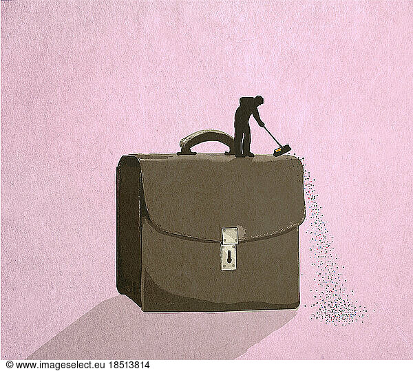 Silhouette businessman sweeping on large briefcase