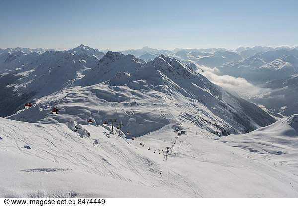 Silvretta Montafon skiing region  Hochalpila train  opposite Fredakopf  2252m  with a snow park  Sankt Gallenkirch  Montafon  Vorarlberg  Austria