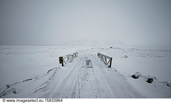 simple bridge in the Icelandic highlands during winter