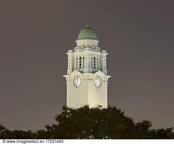 Singapore  Clock tower of Victoria Theatre and Concert Hall at night