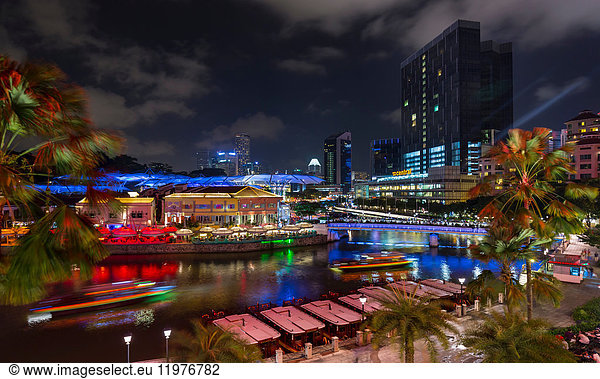 Singapore river and waterfront at night  Singapore  South East Asia