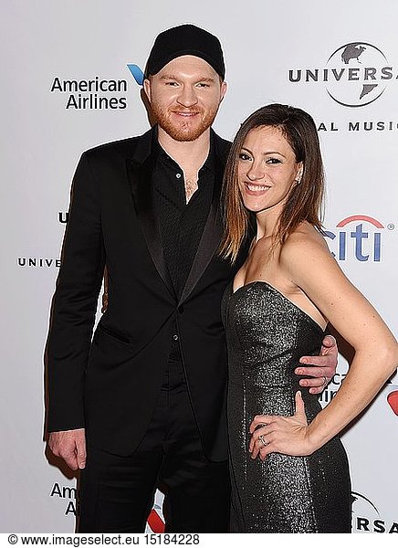 Singer Eric Paslay ( L) and wife Natalie Paslay arrive at Universal Music Group's 2016 GRAMMY After Party at The Theatre At The Ace Hotel on February 15  2016 in Los Angeles