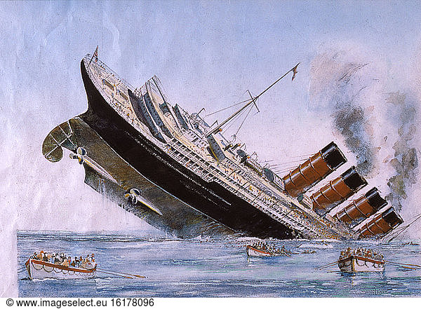 Sinking of the Lusitania / Watercolour.