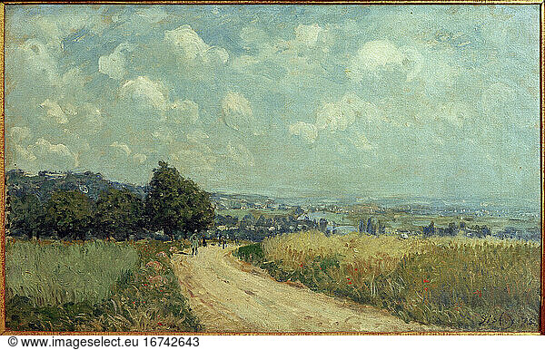 Sisley  Alfred;
1839-1899.
“Route tournante  vue de la Seine (Bend  view of the Seine)  1875.
Oil on canvas  38.3 × 61.5 cm. Basel  Kunstmuseum.