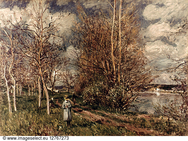 SISLEY: MEADOWS  1882-25. Les petits pres au printemps. Canvas by Alfred Sisley.