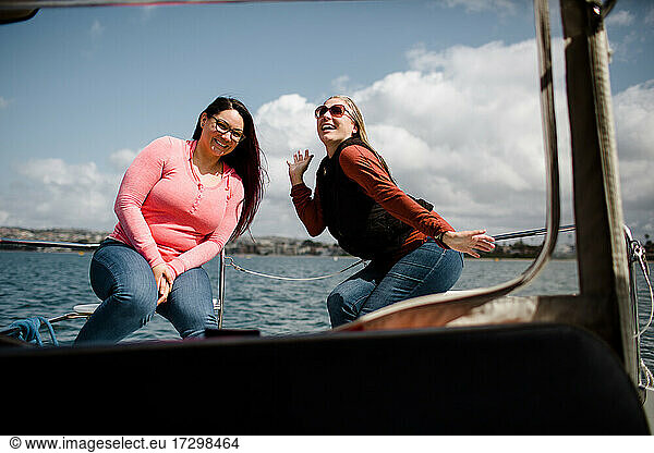 Sister in Laws Posing on Boat in Bay in San Diego