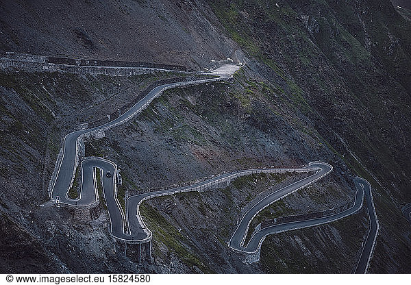 SItaly  Hairpin curves of mountainside road in Stelvio Pass