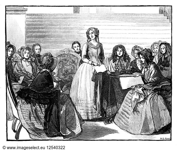 Sitzung des Damenkomitees im Stafford House  Mitte/Ende des 19. Jahrhunderts  (1888) Künstler: M G Gow