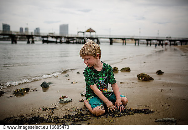 Six Year Old Boy Playing in San Diego on Coronado Bay
