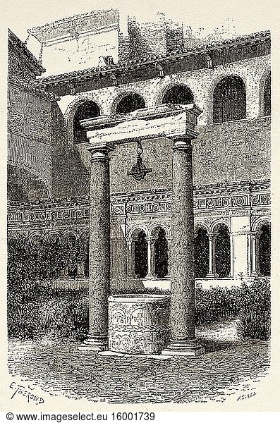 Sixth-century well in the cloister of the Basilica of St John Lateran  Rome. Italy  Europe. Trip to Rome by Francis Wey 19Th Century.
