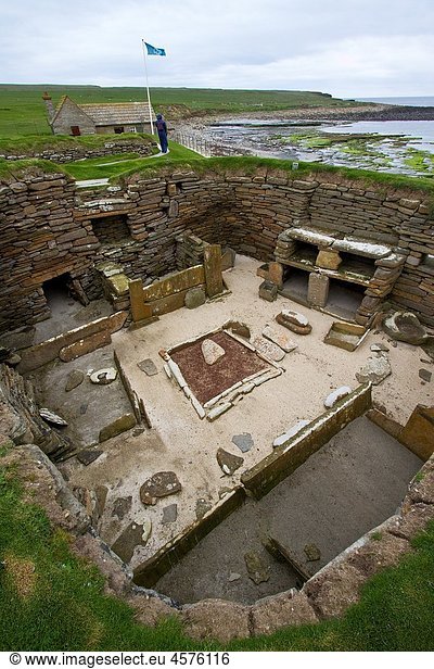 Skara Brae  a Neolithic village constructed in 3 100 BC  Orkney Islands  Scotland MORE INFO Skara Brae was lived in for over 600 years before it is believed to have been abandoned Amazingly preserved and all made of stone  the now roofless dwellings rev