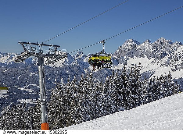 Ski area Planai with view to the Dachstein massif  Schladming  Styria  Austria  Europe