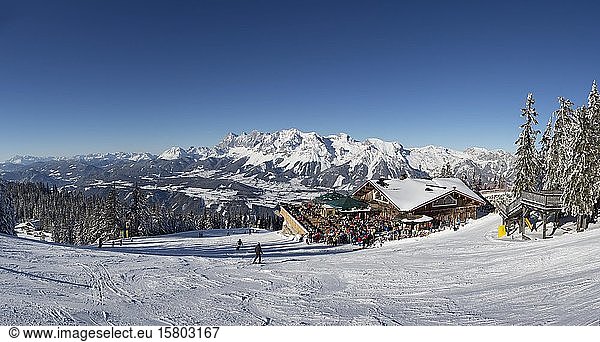 Ski area Planai with view to the Schafalm and the Dachstein massif Schladming Styria Austria Europe