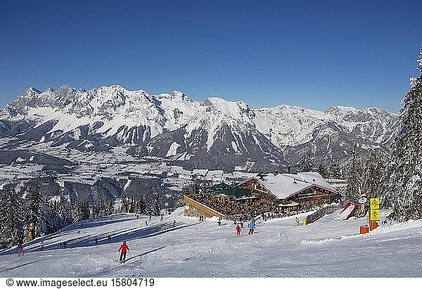 Ski area Planai with view to the Schafalm and the Dachstein massif  Schladming  Styria  Austria  Europe
